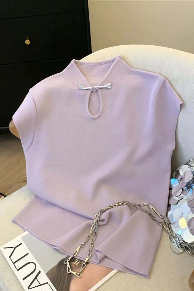 Lavender Solid Keyhole Neck Top - Image 1