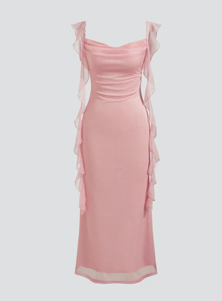 Pink Ruffled Knit Midi Dress - Image 1