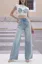 Blue Solid Mid Rise Wide Leg Jeans