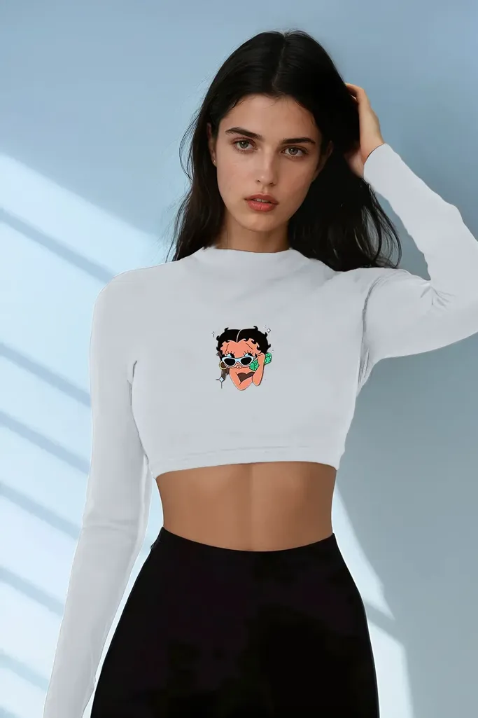 White Graphic Crew Neck Crop T-Shirt - Image 1