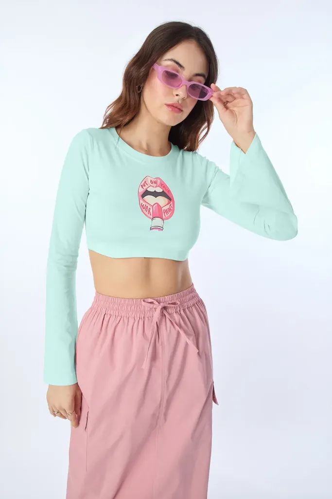Light Blue Graphic Crew Neck Crop T-Shirt - Image 1
