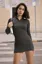 Dark Grey Solid Zip Collar Neck Mini Dress
