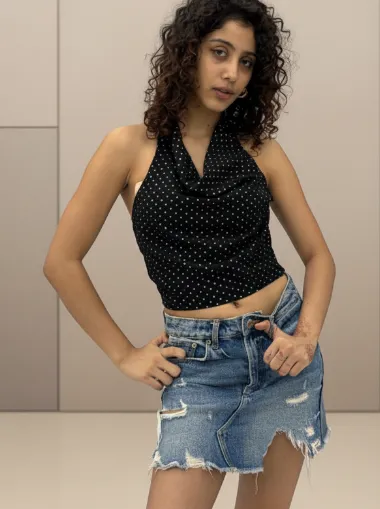 Black Halter Neck Fitted Top - Image 1