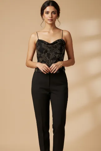 Black Sweetheart Neck Crop Top - Image 1