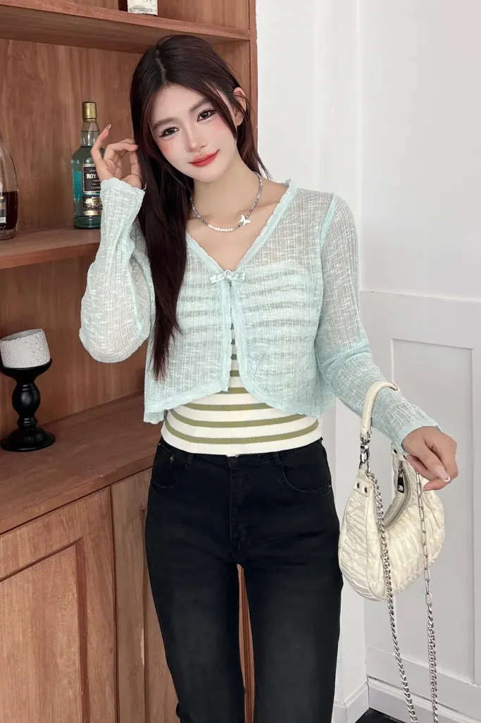Light Green V-Neck Tie-Up Top - Image 1