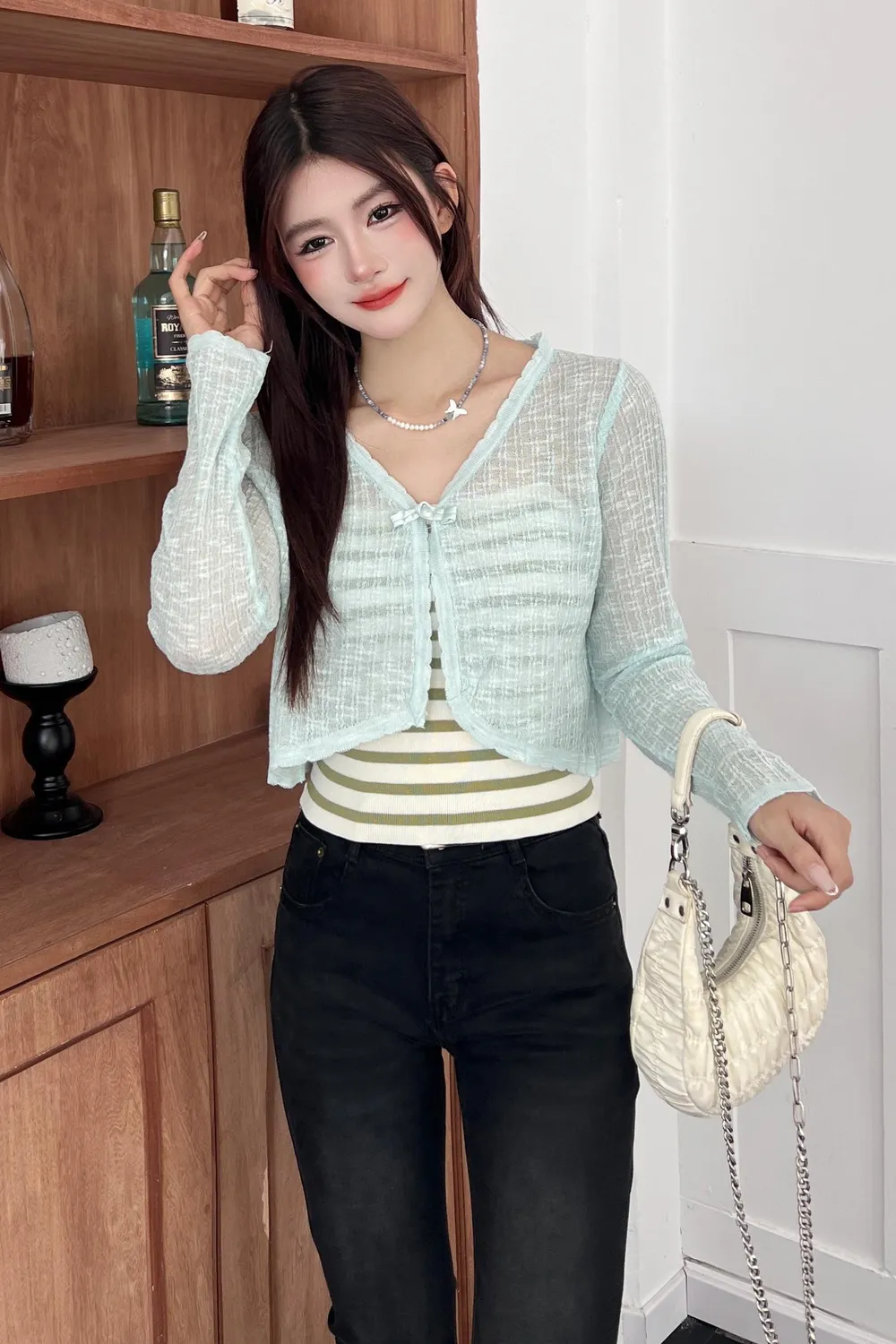 Light Green V-Neck Tie-Up Top