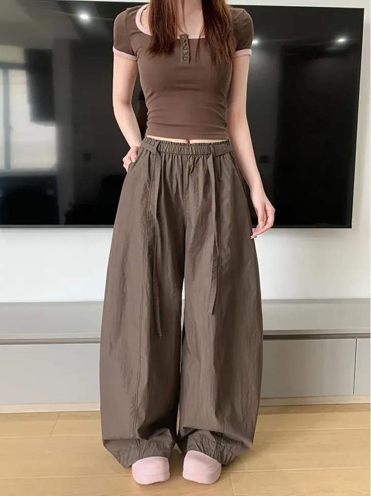 Brown Mid Rise Wide Leg Pants - Image 1