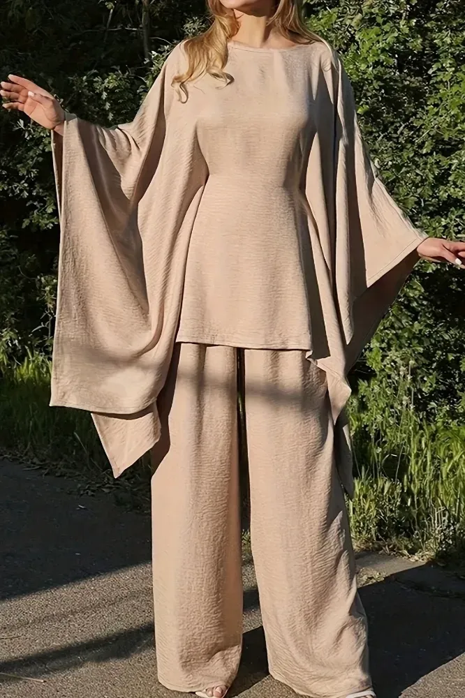 Beige Boat Neck Kaftan Co-Ord Set - Image 1