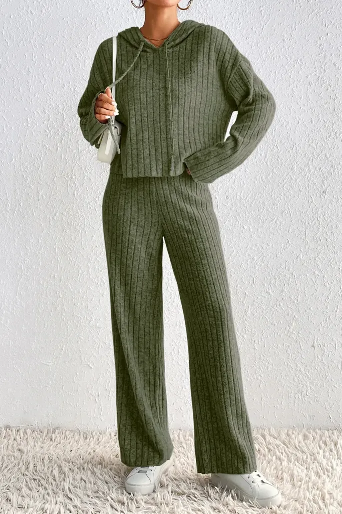 Dark Green Solid Hood Neck Co-Ord Set - Image 1