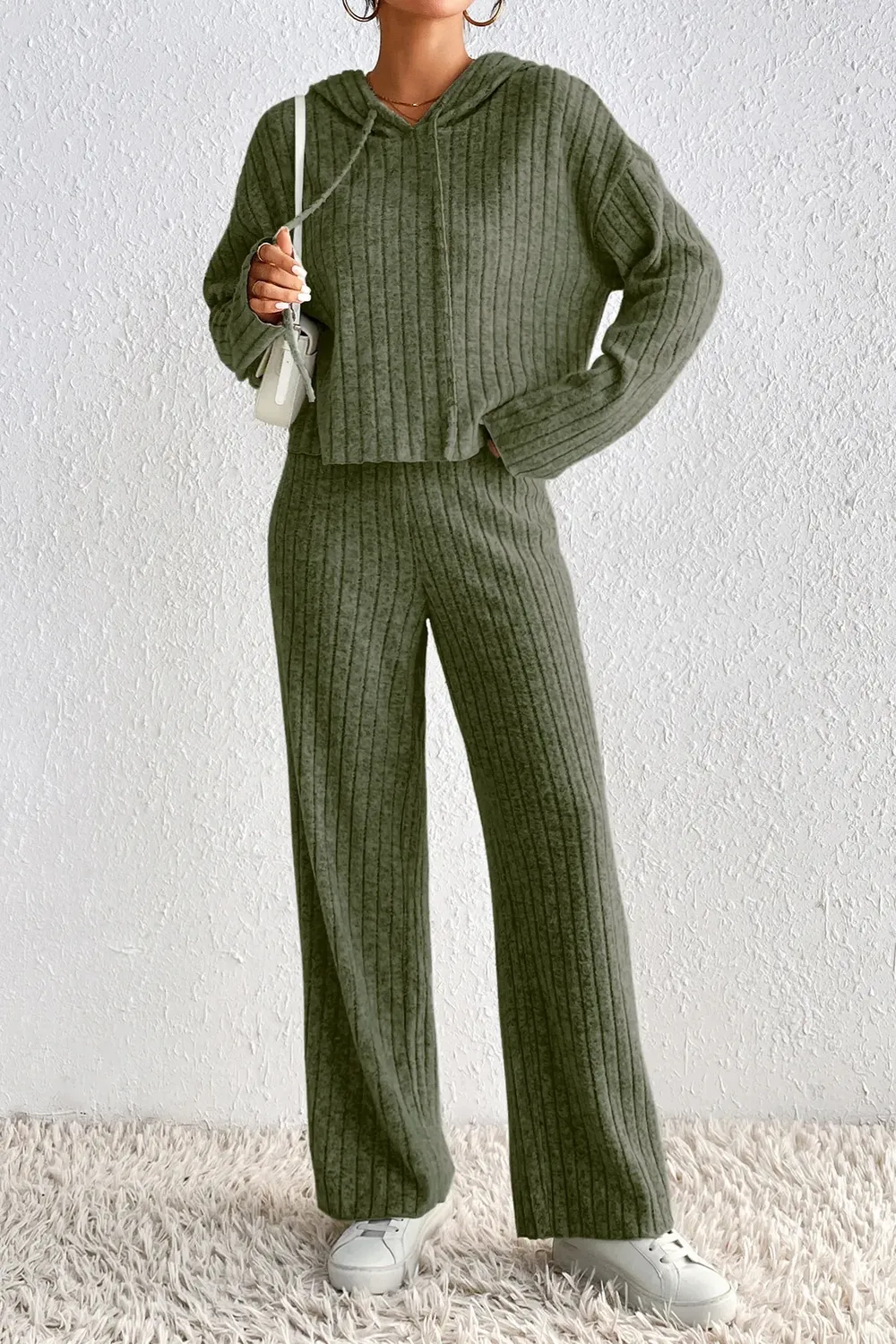 Dark Green Solid Hood Neck Co-Ord Set