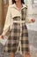 Cream Plaid A-Line Buttoned Midi Dress