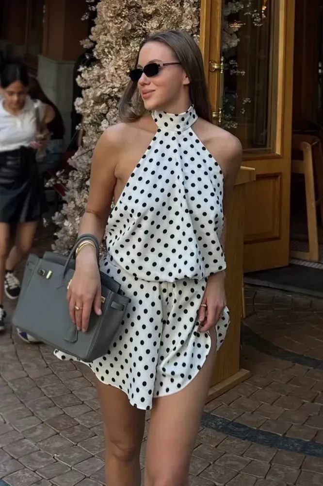 White Backless Polka Dot Mini Dress