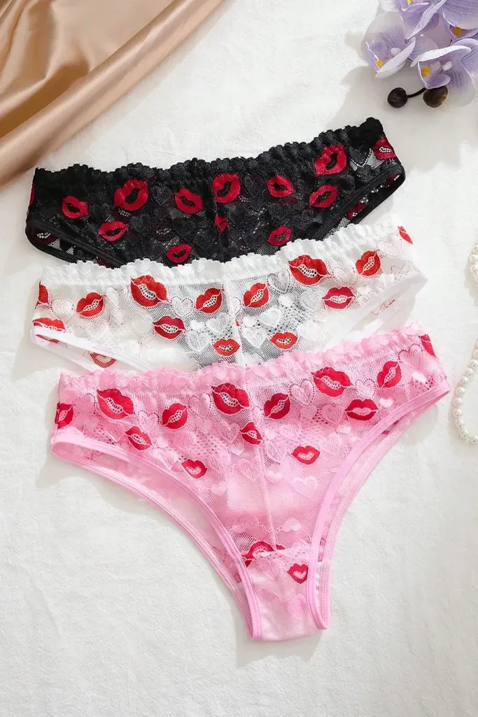 Multi Lace Graphic Set Of 3 Panties - Image 1