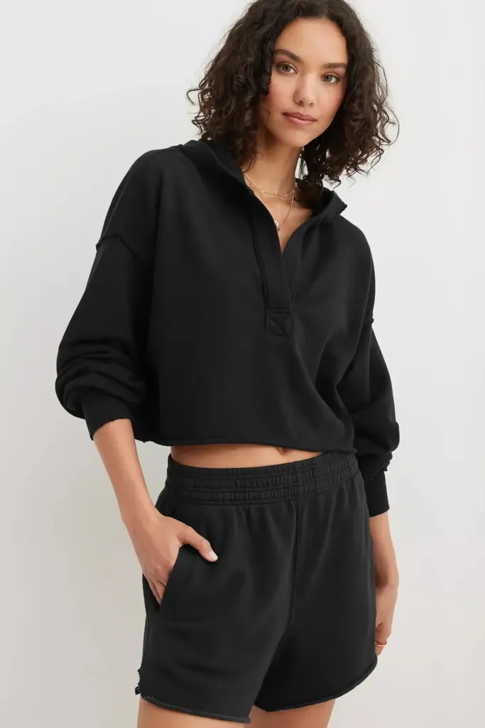 Black Solid Hood Neck Sweatshirt - Image 1