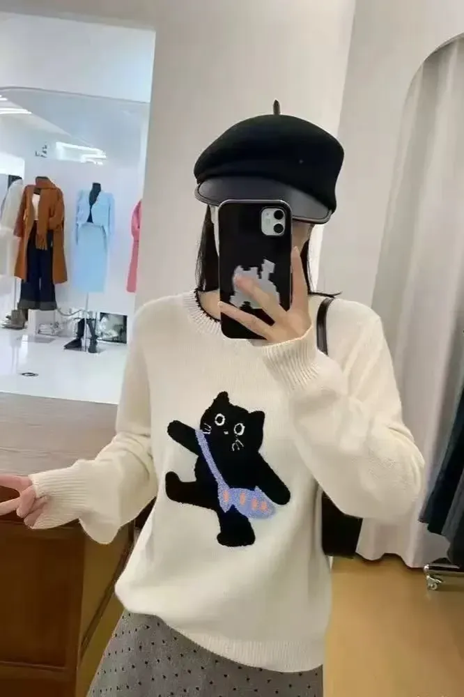 Cream Graphic Crew Neck Sweater - Image 1