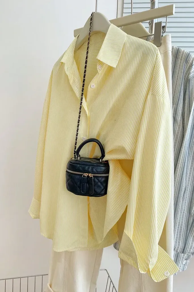 Light Yellow Striped Oversized Shirt - Image 1