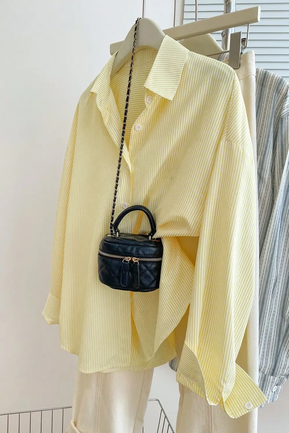 Light Yellow Striped Oversized Shirt