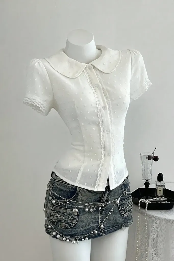 White Textured Button Down Shirt - Image 1