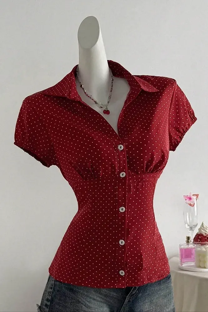 Red Polka Dot Fitted Shirt - NEWME