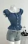 Blue Smocked Square Neck Fitted Top