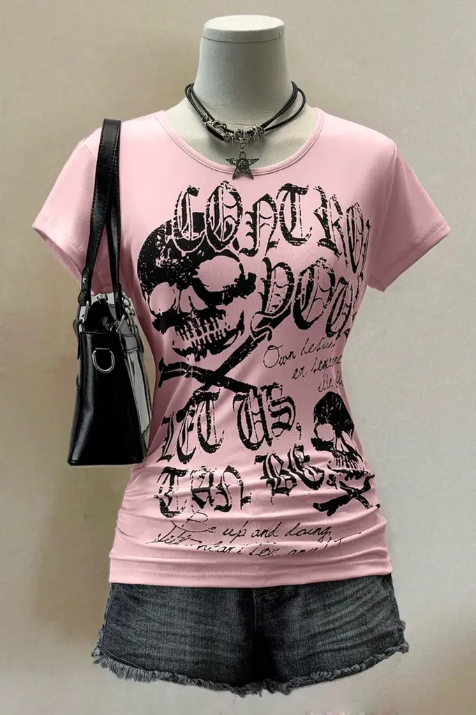Light Pink Graphic Round Neck T-Shirt - Image 1