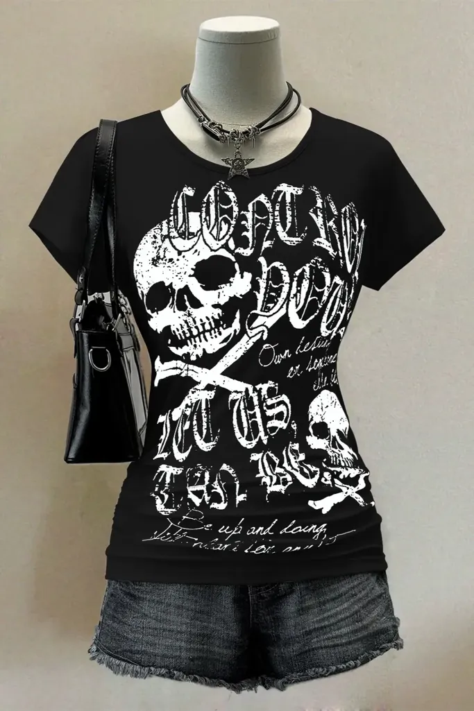 Black Graphic Round Neck T-Shirt - Image 1