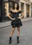 Black Ditsy Off Shoulder Mini Dress