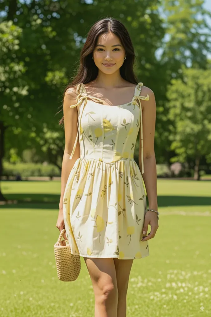 Light Yellow Floral Corset Mini Dress - Image 1