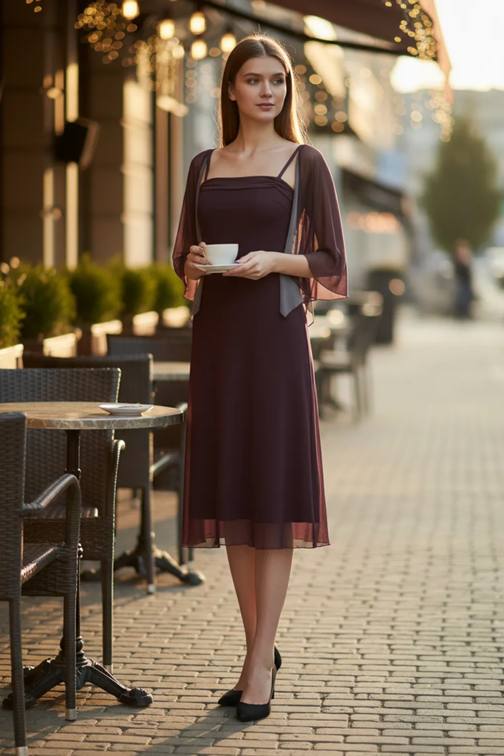 Maroon Solid Square Neck Midi Dress