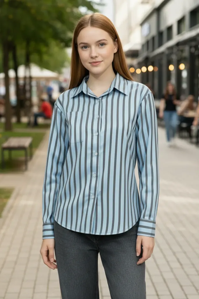 Blue Striped Button Down Shirt - Image 1