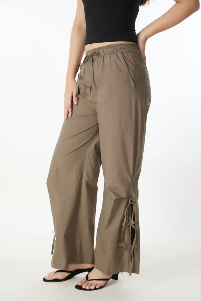 Light Brown Solid Wide Leg Trousers - Image 1