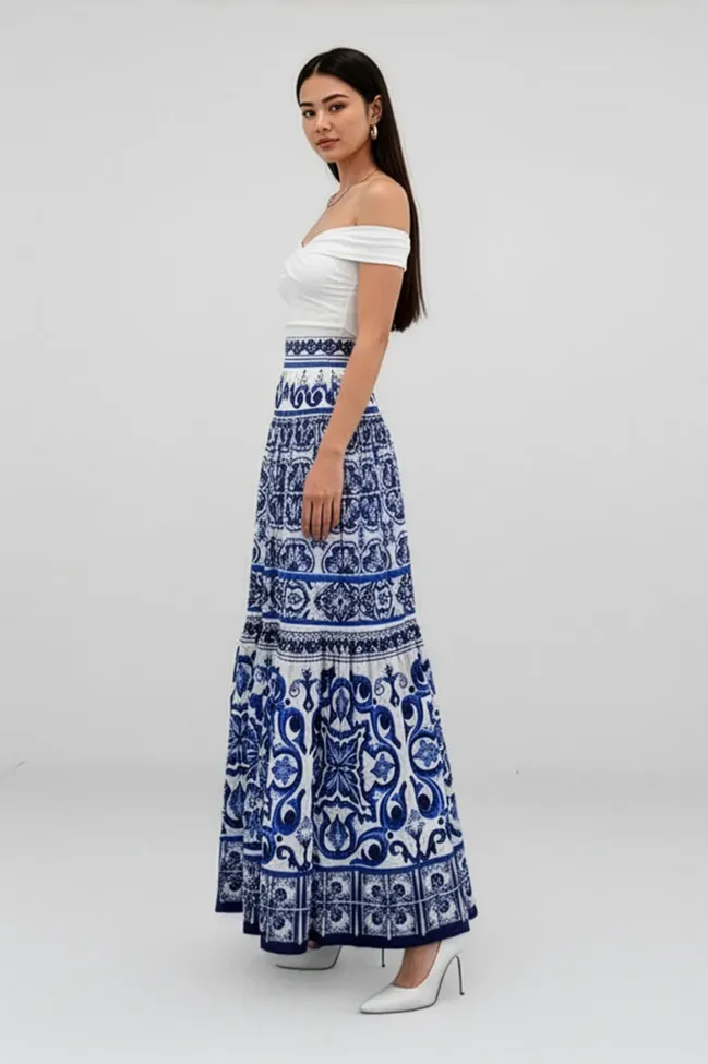 High Rise Geometric Maxi Skirt - NEWME