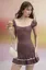Brown Scoop Neck Ruffled Mini Dress