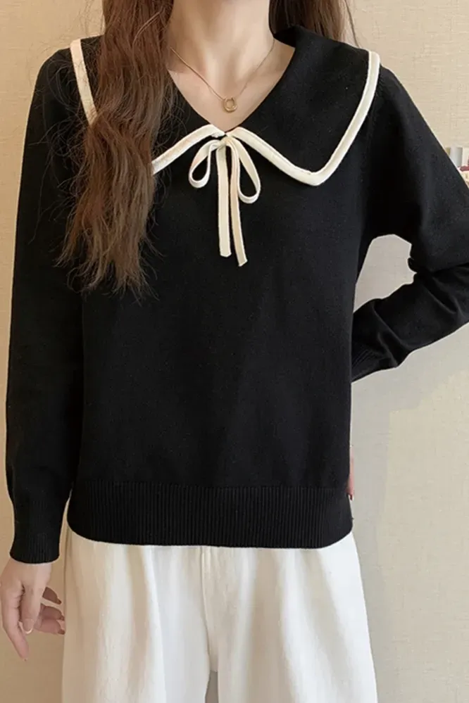 Black Tie-Up Neck Sweater - Image 1
