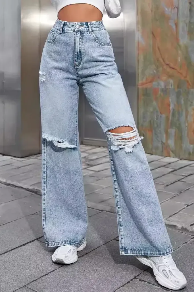 Light Blue High Rise Ripped Jeans - Image 1