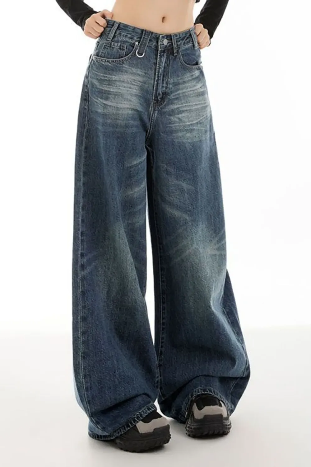 Blue Mid Rise Wide Leg Jeans