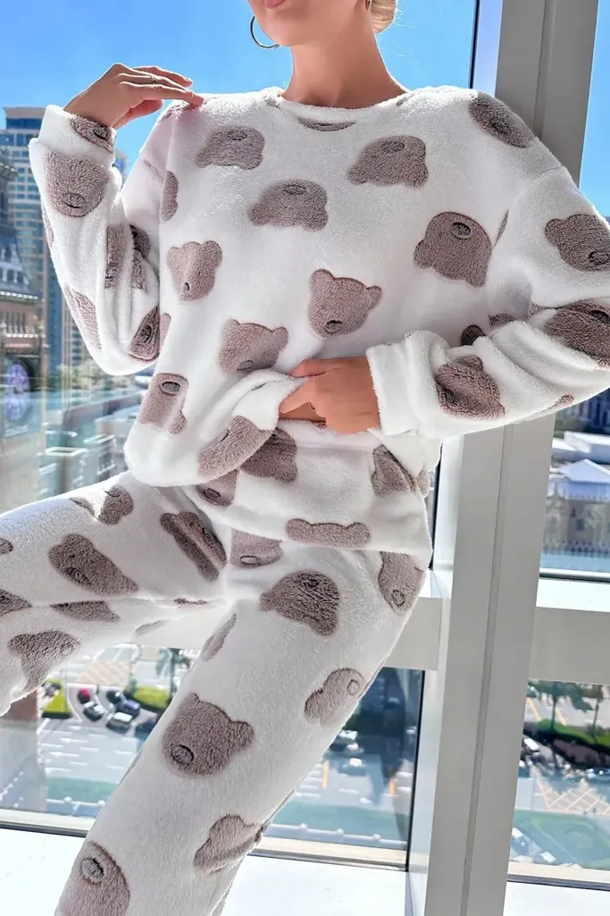 White Graphic Crew Neck Co-Ord Set - Image 1