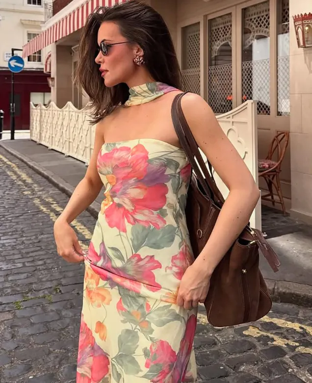 Multi Floral Tube Neck Maxi Dress