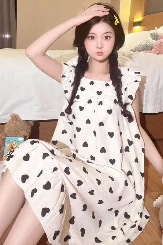 Off White Heart Print Lounge Dress