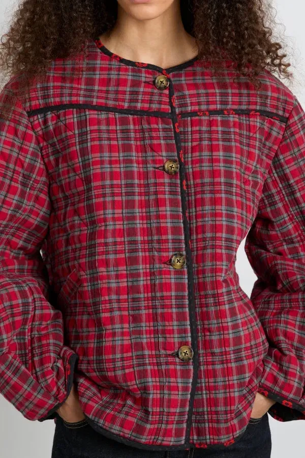 Red Plaid Button Down Jacket - Image 1