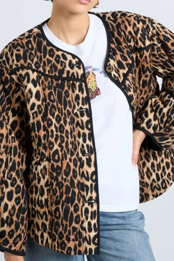 Leopard Print Button Down Jacket - NEWME