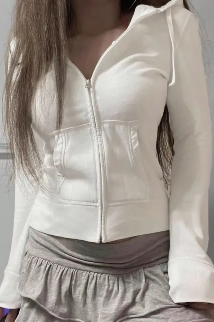 White Fitted Hood Neck Jacket - Image 1