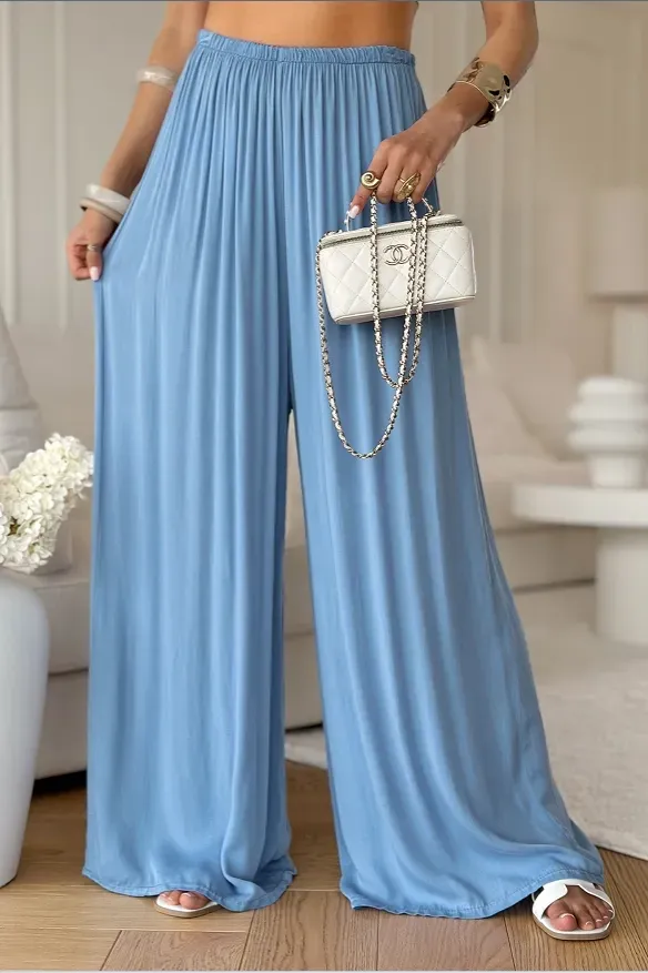 Blue High Rise Wide Leg Pants - Image 1