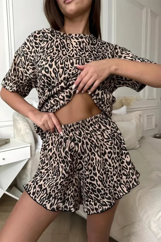 Black Leopard Print Ruffle Co-Ord Set - Image 1