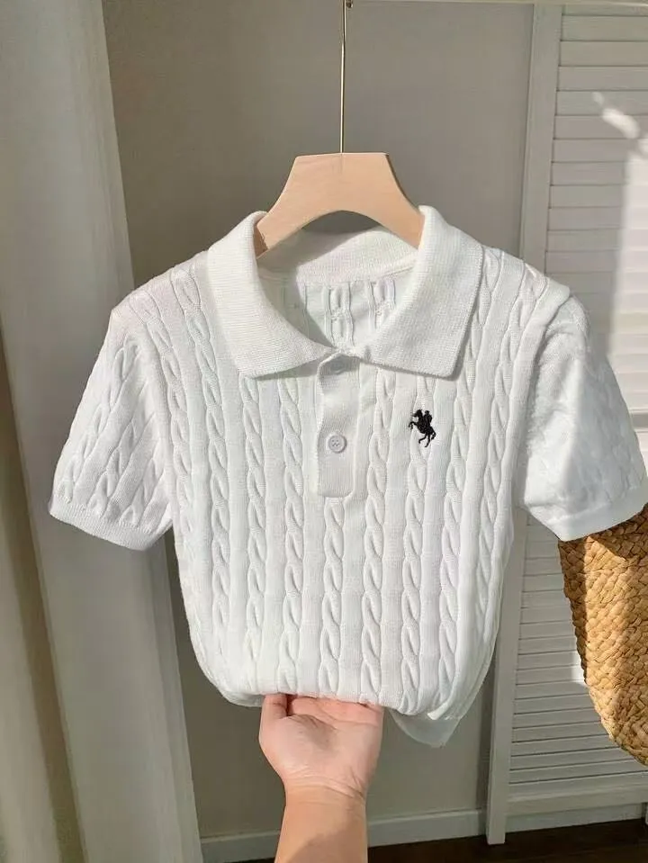 White Buttoned Polo Neck T-Shirt - Image 1