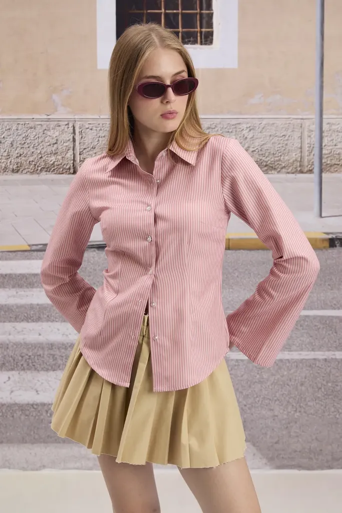 Pink Striped Button Down Shirt - Image 1