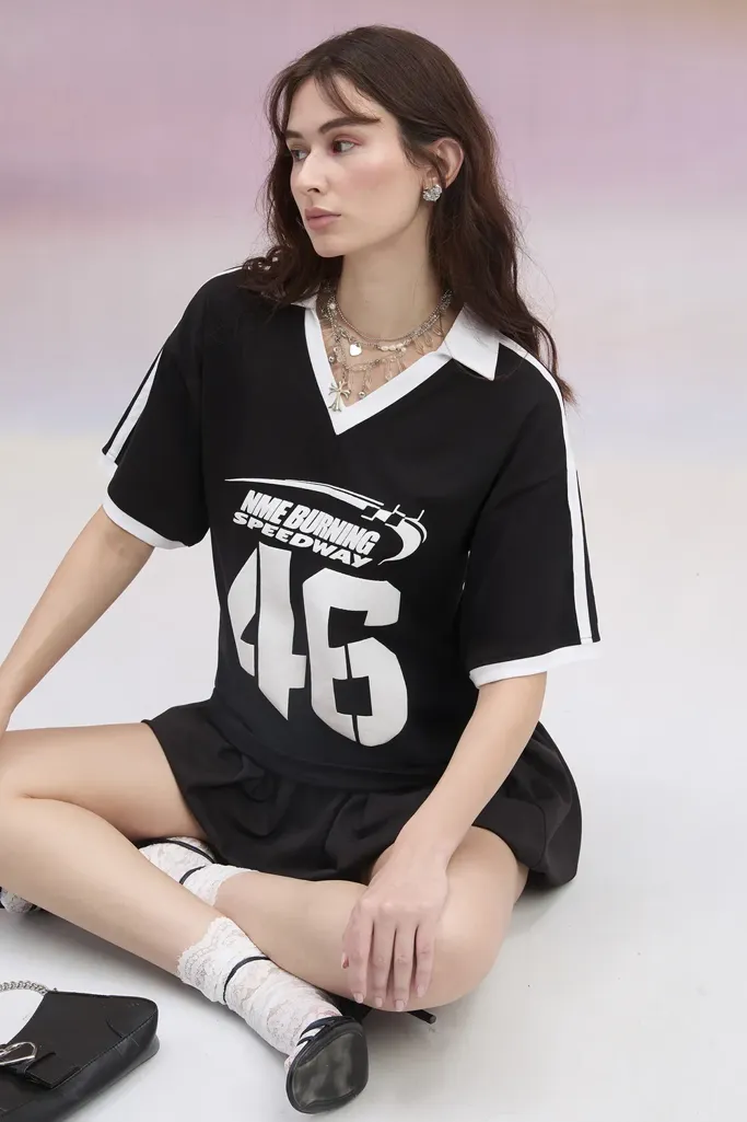 Black Graphic V-Neck T-Shirt - Image 1