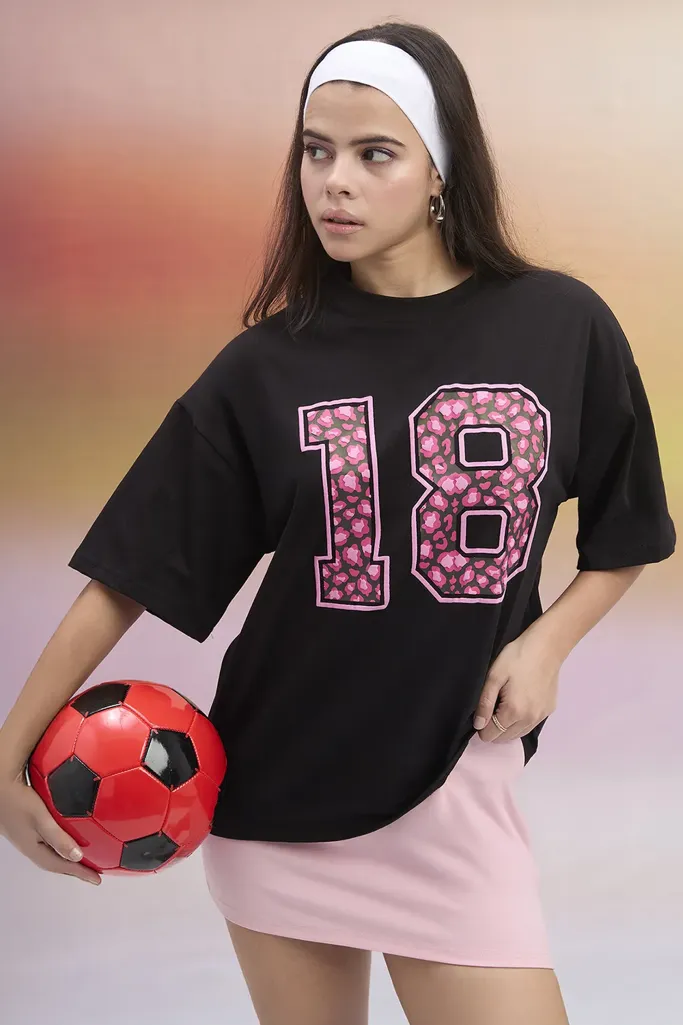 Black Graphic Crew Neck Oversized T-Shirt - Image 1