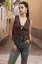 Black Ethnic Print V-Neck Tie-Up Top