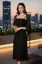 Black Square Neck A-Line Midi Dress